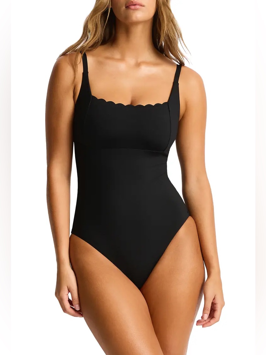 Sea Level Scalloped Square Neck One-Piece Swimsuit Size 6 Nwot